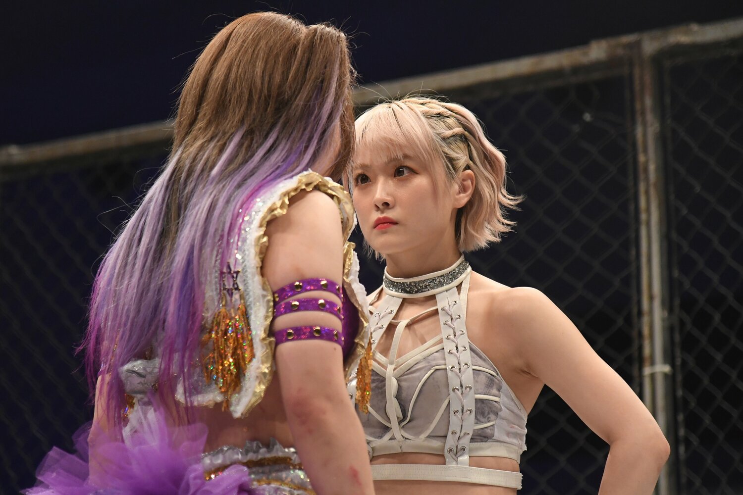 試合前、ケージ内での激しい視殺戦