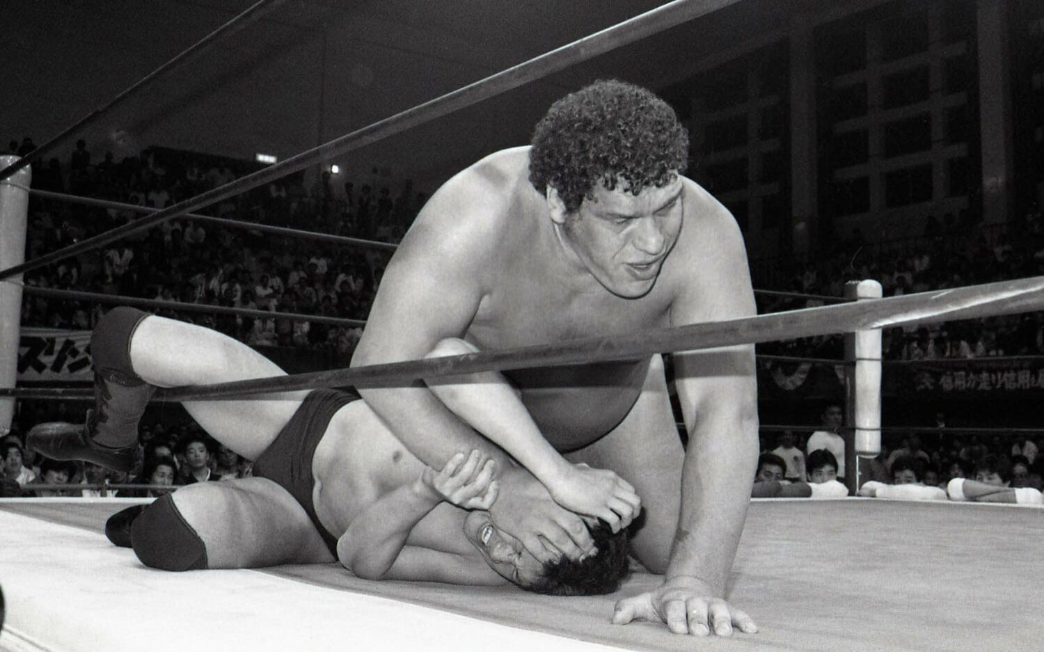 前田に200キロ超の体重をかけてのしかかるアンドレ　©東京スポーツ新聞社