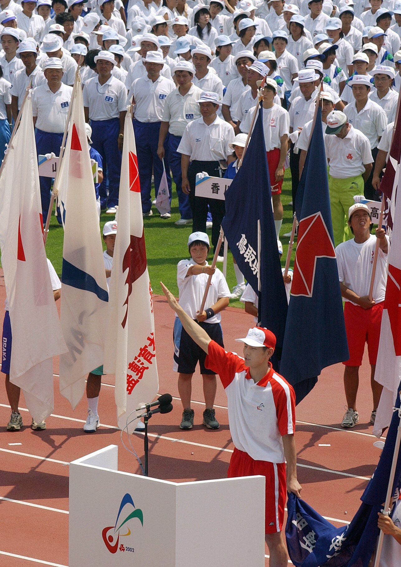 高3時の茨城インターハイでは地元代表チームの主将として選手宣誓の大役も務めた岡田　©JIJI PRESS