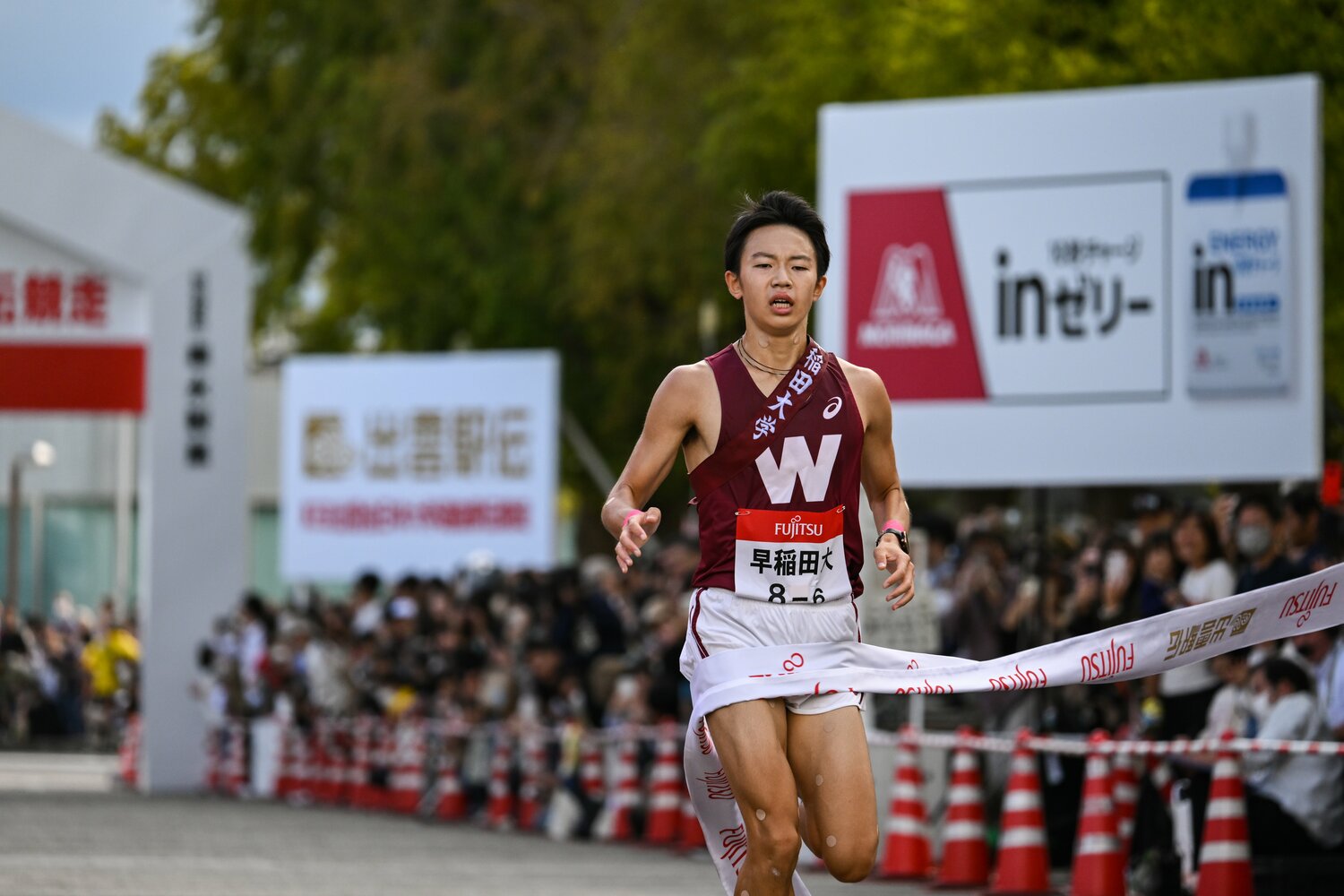 アンカーを任された1年生の長屋。大学駅伝デビュー戦で上々の結果を残した　©Nanae Suzuki