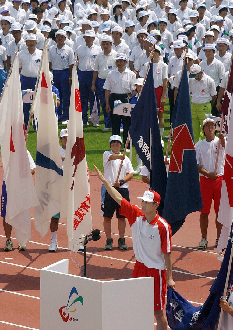 高3時の茨城インターハイでは地元代表チームの主将として選手宣誓の大役も務めた岡田　©JIJI PRESS