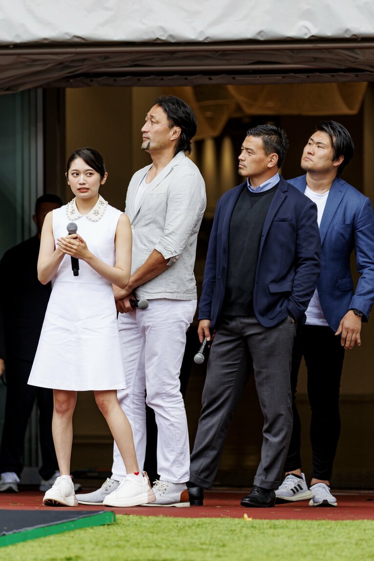 ファイナルのハーフタイムにはラグビー日本代表応援サポーターに就任した4名が登場　©︎Kiichi Matsumoto