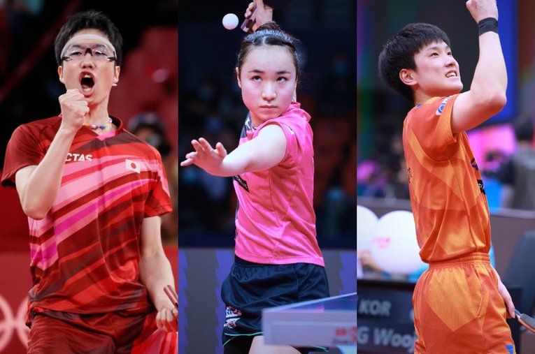 左から水谷隼、伊藤美誠、張本智和 ／ photograph by Getty Images