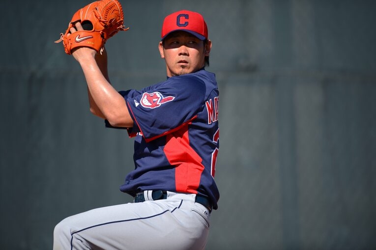 2013年、インディアンスの春季トレーニングで投球する松坂