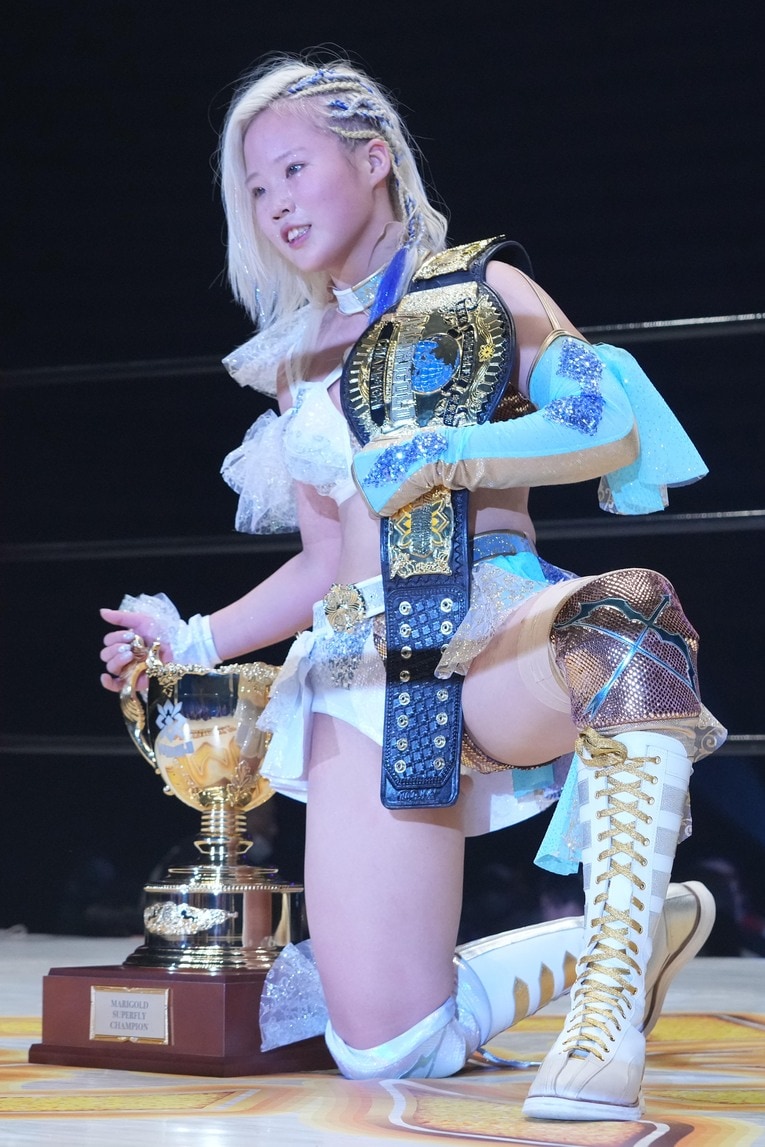 スーパーフライ級王者になったビクトリア弓月。2025年1月3日、大田区総合体育館　©Essei Hara