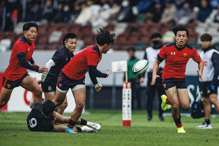 今年の大学ラグビー選手権準決勝の天理戦に勝利した帝京大。審判の微妙な判定などもあったが、揺るがず　©Kiichi Matsumoto