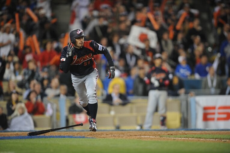2009年WBCの決勝の延長10回に劇的な勝ち越し安打を放ったイチロー　©️Naoya Sanuki
