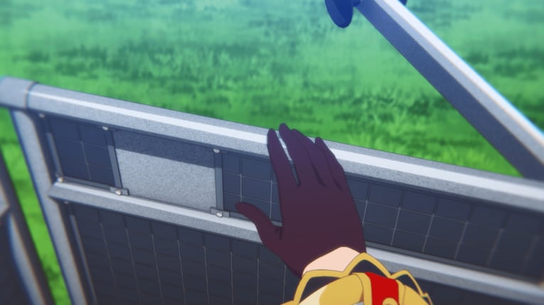 名残惜しむようにゲートを触る　©2023 アニメ「ウマ娘 プリティーダービー Season 3」製作委員会