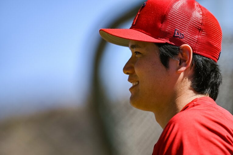 【未公開ショット多数！エンゼルス時代の秘蔵愛されショット】エンゼルス時代、スプリングキャンプでの大谷　©Nanae Suzuki