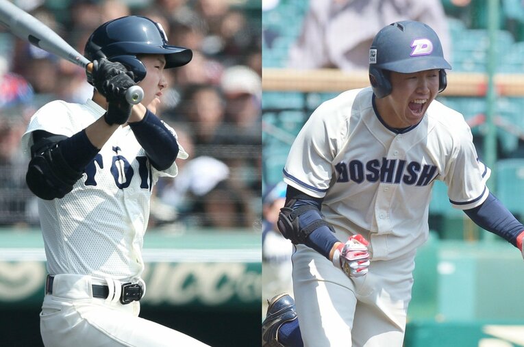 大阪桐蔭では甲子園春夏連覇、進学した同志社大では5割超の打率で首位打者も獲得し主将も務めた青地斗舞。それだけの実績がありながら、なぜプロの道には進まなかったのだろうか ／ photograph by (L)Hideki Sugiyama、(R)Sankei Shimbun