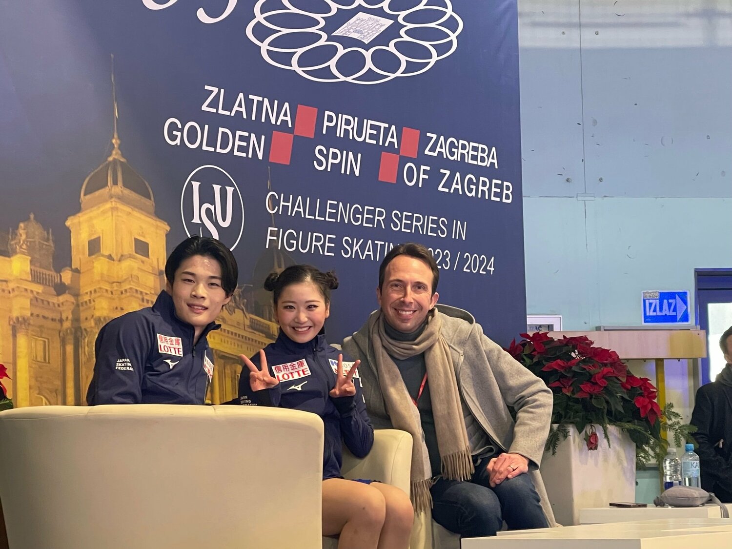 ゴールデンスピン杯での演技を終えた田中梓沙＆西山真瑚組　©Akiko Tamura