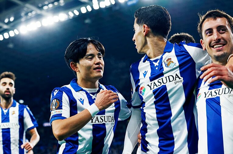リーガ、ELと負けなしの状況が続くレアル・ソシエダ。久保建英の表情も柔らかなものが多くなってきた ／ photograph by Daisuke Nakashima