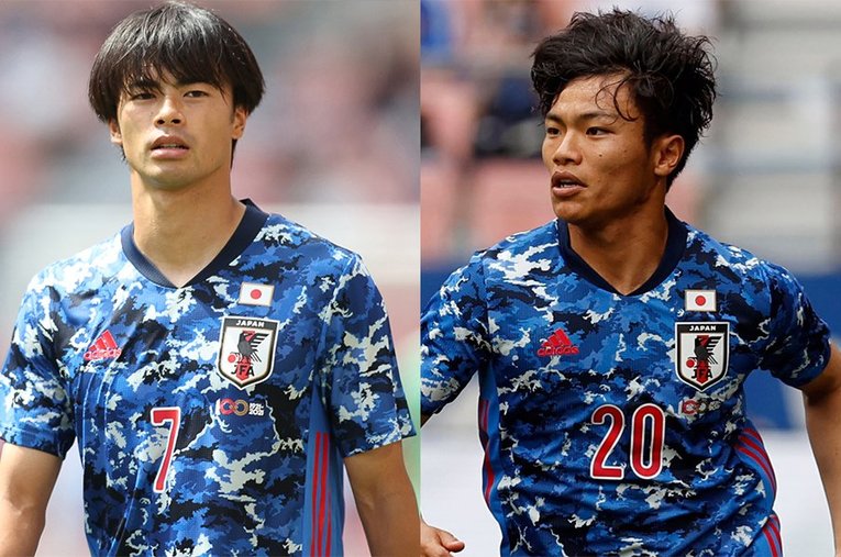 三笘薫、旗手怜央は試合後のリモート会見で対照的な表情だったという。果たしてメンバー18人はどうなる？ ／ photograph by Masashi Hara(L)/AFLO(R)