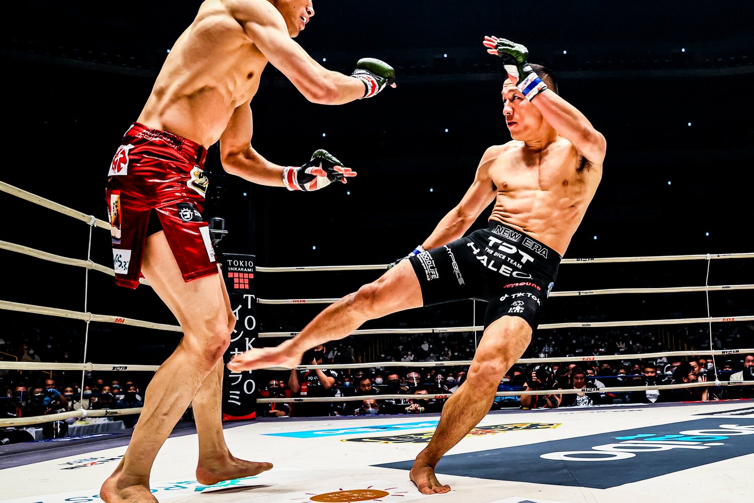 朝倉海の足を破壊した堀口の強烈な「カーフキック」にも注目が集まった　©RIZIN FF Susumu Nagao