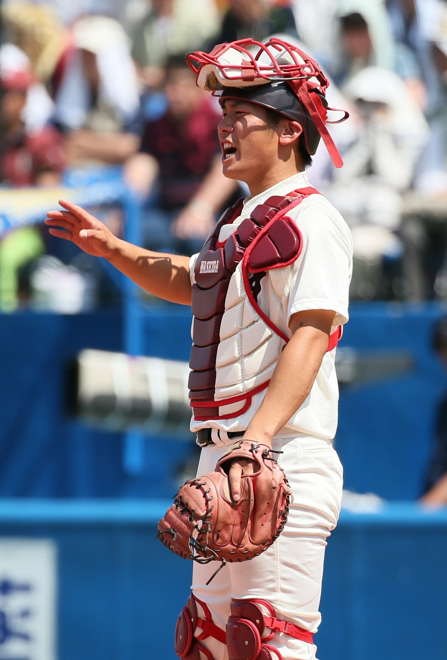 早稲田大時代の道端。レギュラー捕手として活躍　©JIJI PRESS