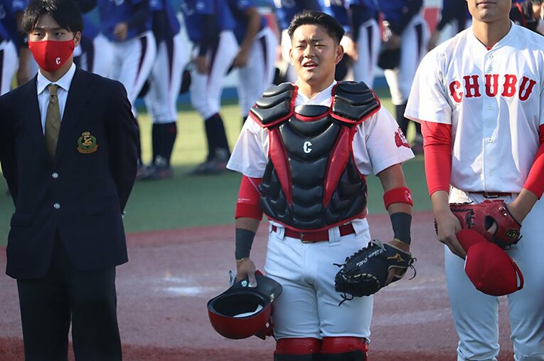 明治神宮大会に出場した中部学院大の主将・廣部就平。活動ができない時期を乗り越え、大舞台にたどり着いた ／ photograph by Yu Takagi