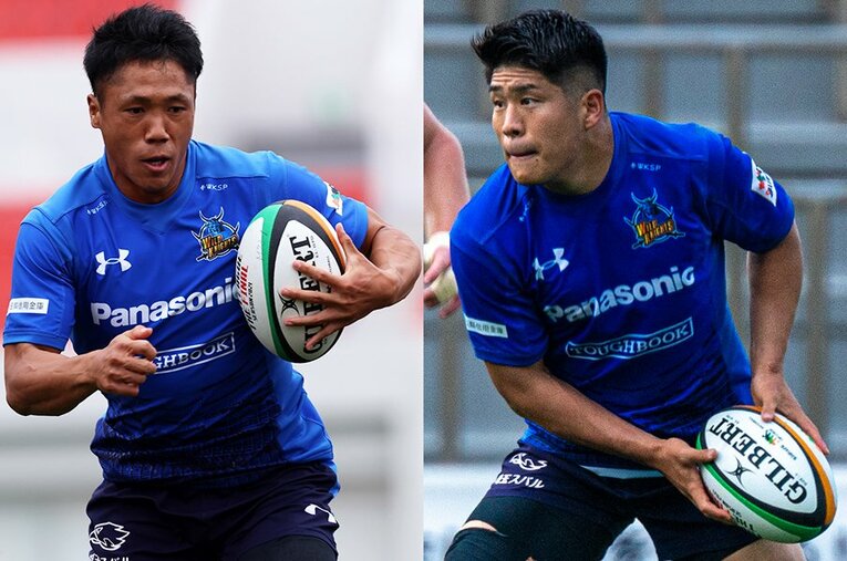 松田力也（右）が試合を作り、山沢拓也が試合を締める――2人の司令塔はパナソニックの層の厚さを象徴していた ／ photograph by L)Getty Images / R)Takuya Sugiyama