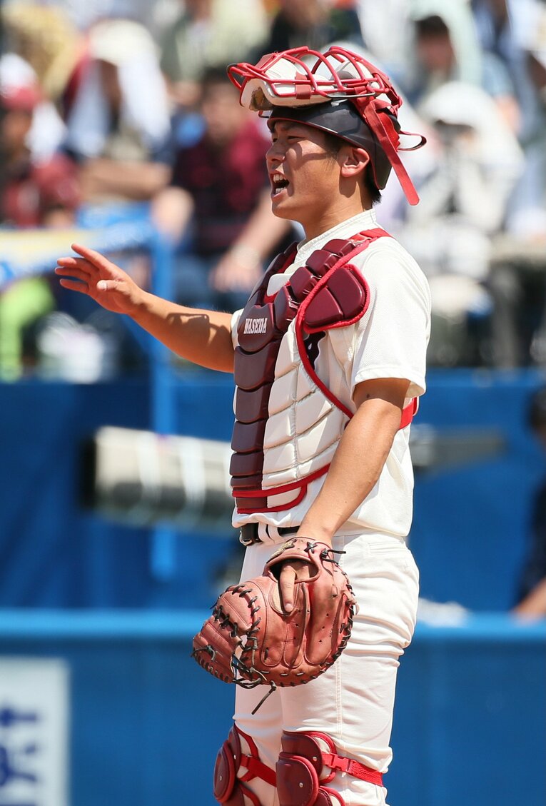 早稲田大時代の道端。レギュラー捕手として活躍　©JIJI PRESS