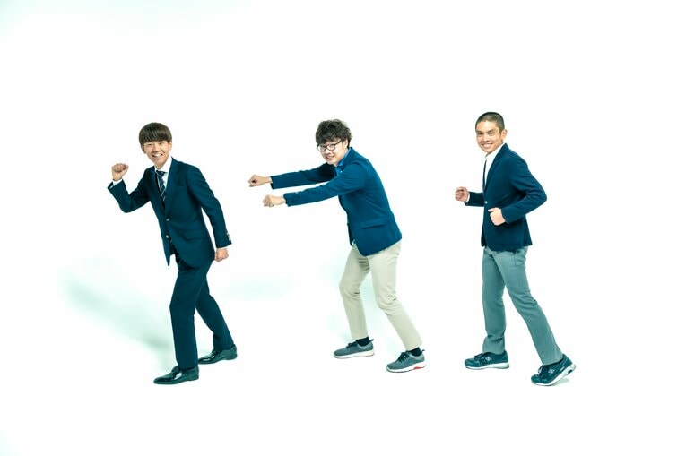 2019年にNumber992号の取材で「山の神」が一堂に集まった貴重な写真。（左から）神野、柏原、今井　©︎Takuya Sugiyama