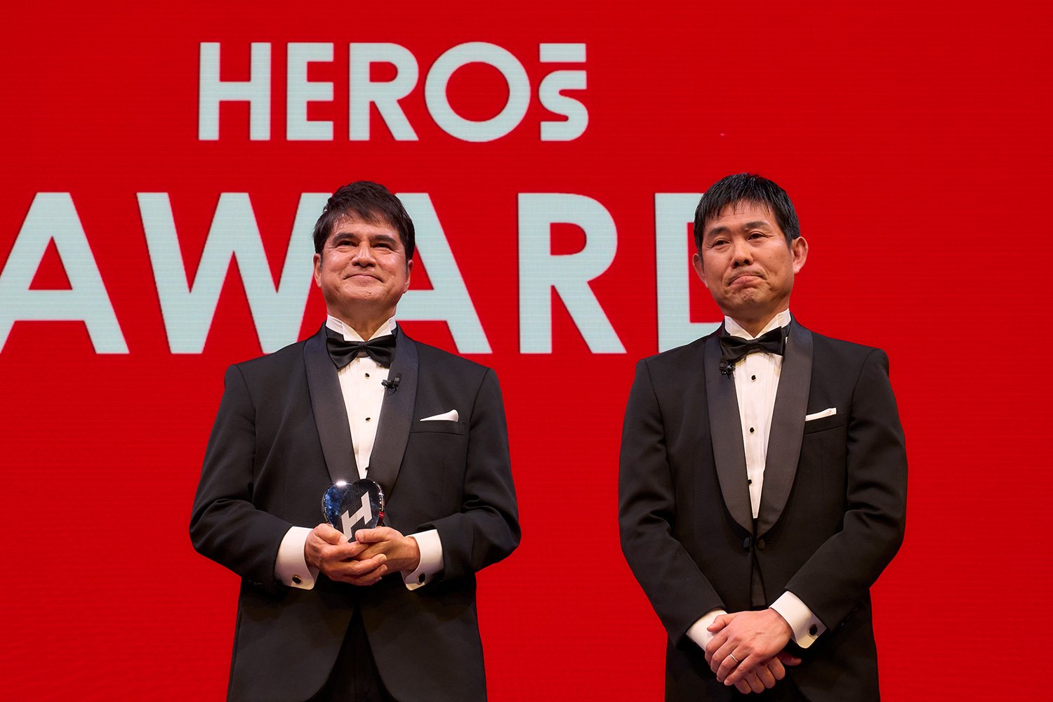 日本サッカー協会（JFA）リスペクト委員会防災・復興支援部会部会長を務める永島昭浩さんと日本代表の森保一監督がそろって登壇