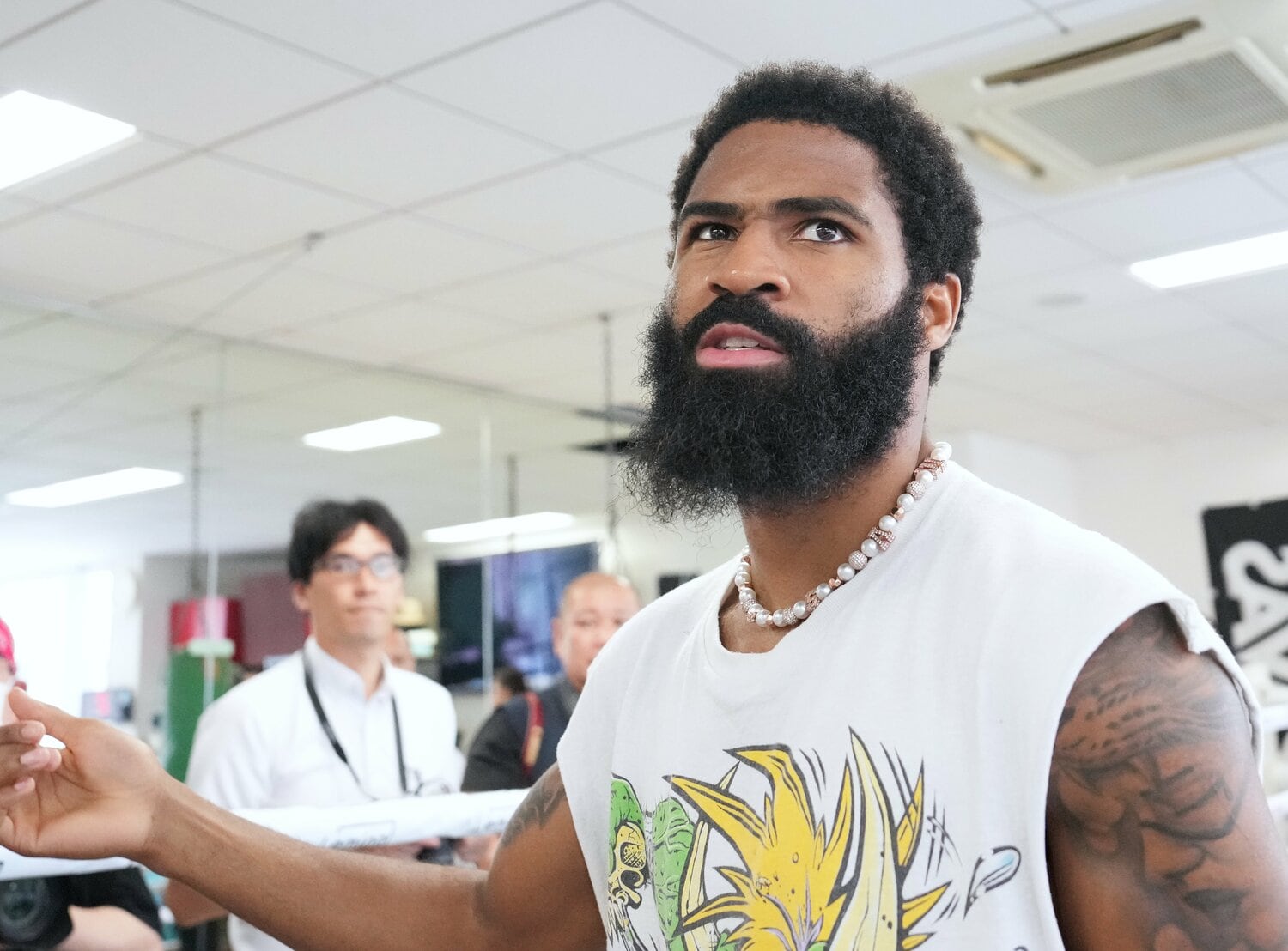 公開練習時は長い顎髭をたくわえていたスティーブン・フルトン　©Naoki Fukuda