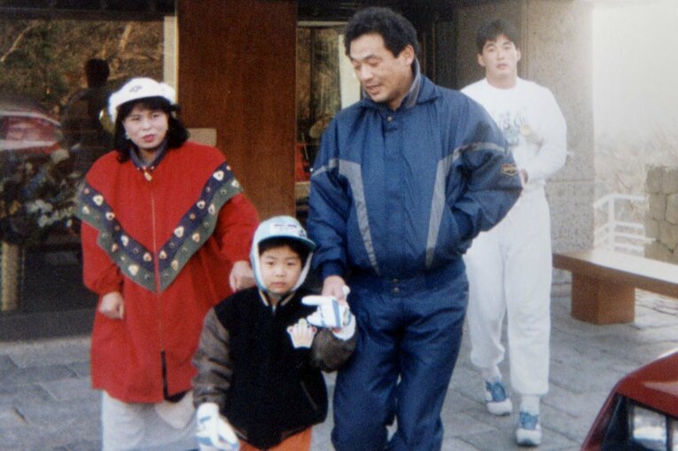 92年、自主トレ前の落合一家　©Sankei Shimbun