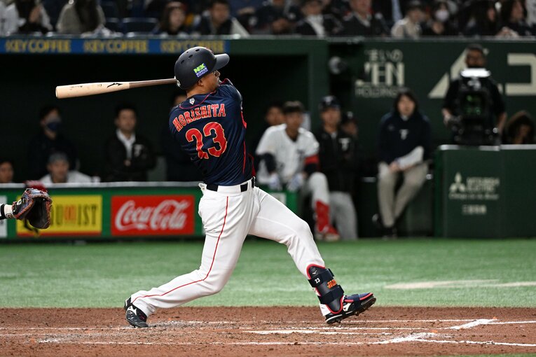 侍ジャパン初安打がホームラン！台湾戦での森下翔太のフルスイング（3枚目／全3枚）©︎Getty Images