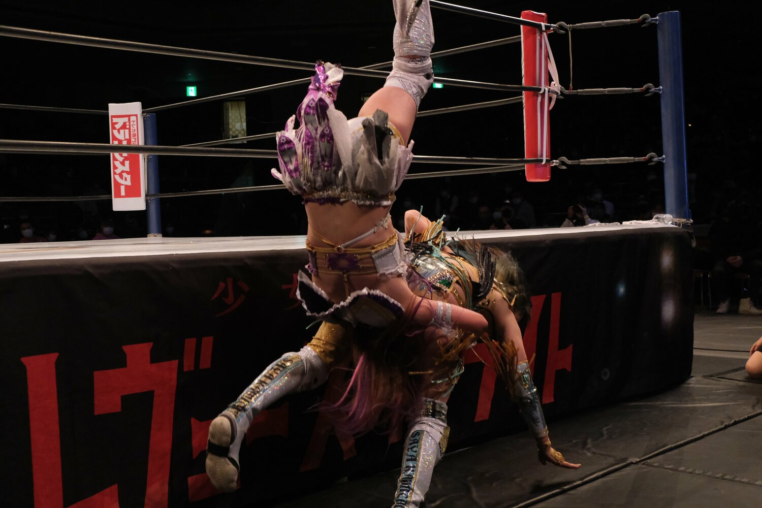 中野たむを場外にたたきつけた