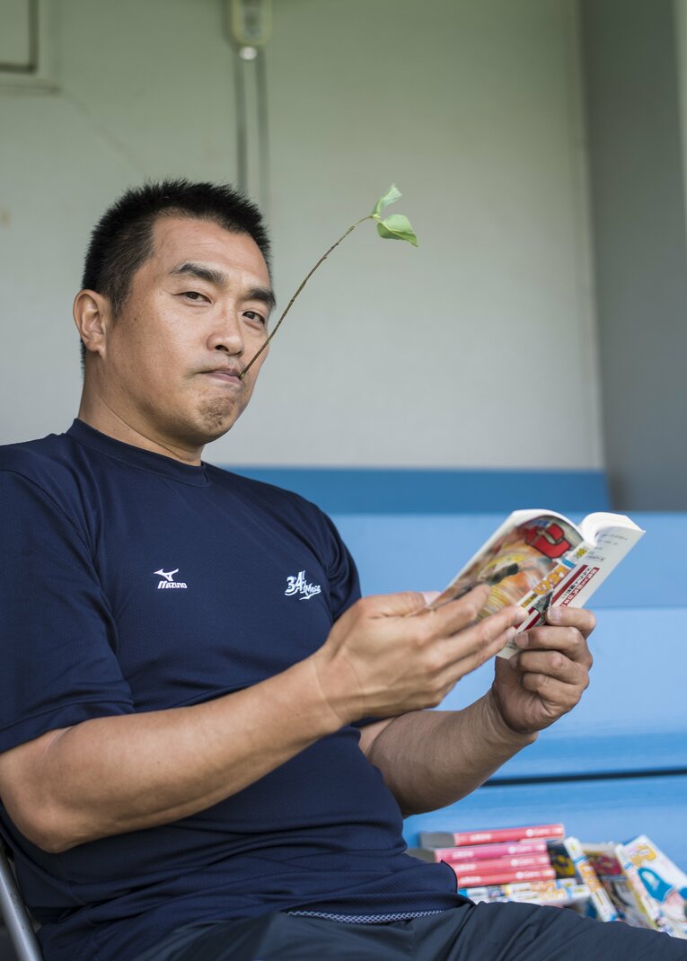 【2015年撮影】大ファンだという漫画『ドカベン』の岩鬼風。当時50歳　©BUNGEISHUNJU