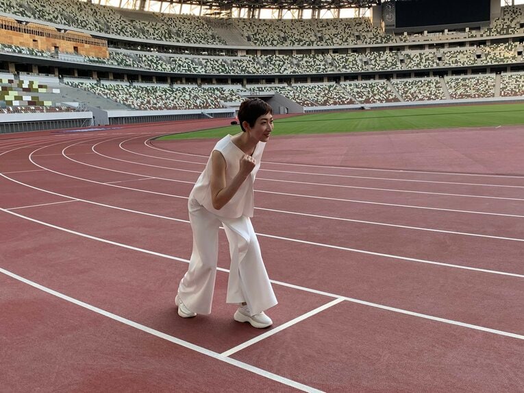 2020年6月、初めて新しくなった国立競技場を訪れた池江璃花子　本人提供写真