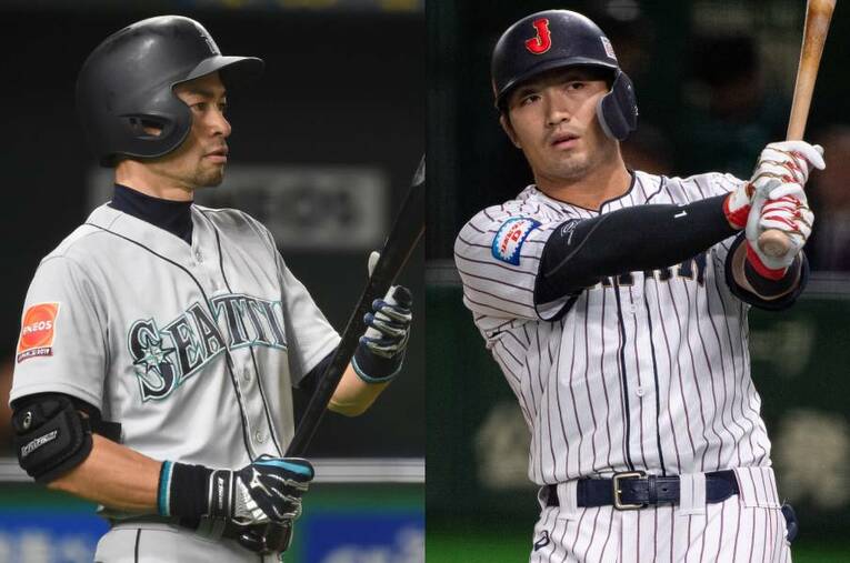 「鈴木」姓が誇る左右の名バッター、イチロー（左）と鈴木誠也。日本で最も多い名字の1つだけに、彼ら以外にも一流選手がズラリ！ ／ photograph by Naoya Sanuki