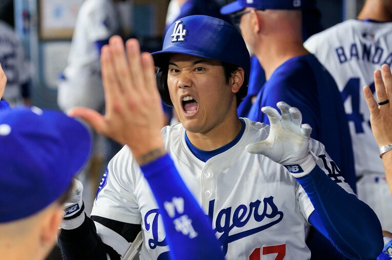 現地8月5日、フィリーズ戦で34号ホームラン。本塁打ランキング2位オズナとは1本差となっている（8日現在） ／ photograph by AFLO