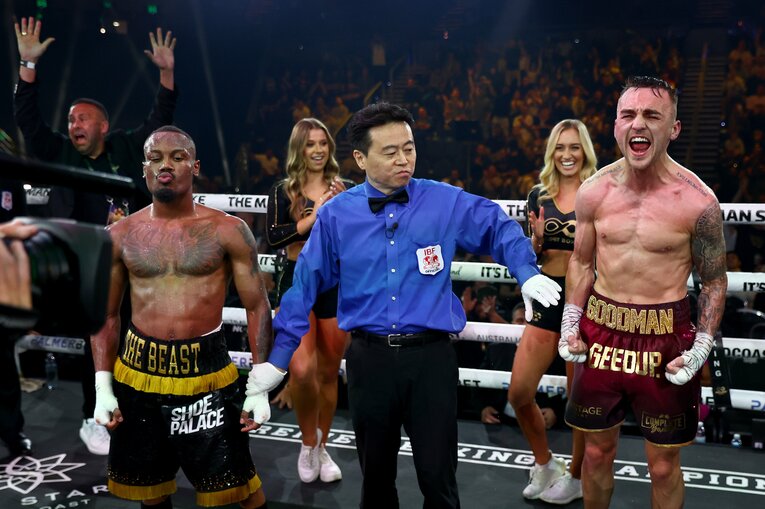 2023年6月、“無敗のスピードスター”ライース・アリーム（左）を破ったサム・グッドマン　©︎Getty Images