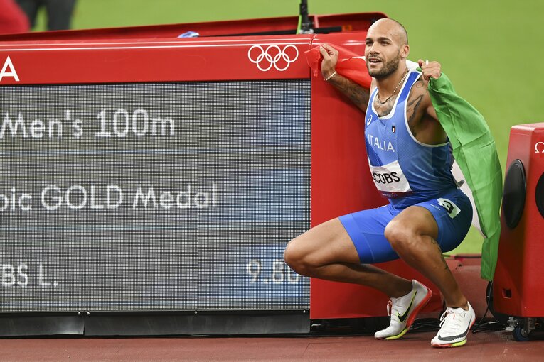 男子100mを制したジェイコブス選手も「エア ズーム マックス フライ」を着用していた　©JMPA