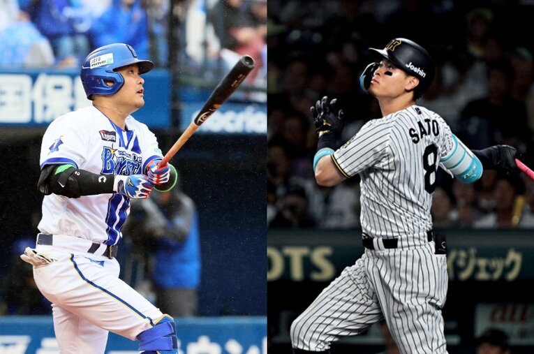 プロ野球後半戦でともに14本塁打を放ったDeNAの筒香嘉智（左）と阪神の佐藤輝明 ／ photograph by SANKEI SHIMBUN / Hideki Sugiyama