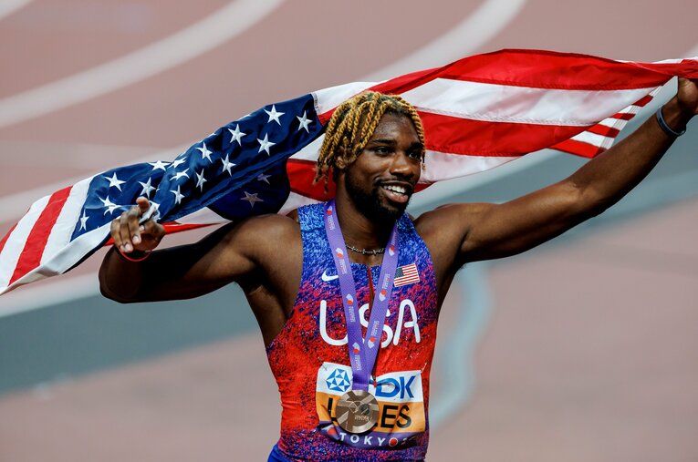 100mでは銅メダルに終わったアメリカのノア・ライルズ。大本命とされる200mではどんな走りを見せるか ／ photograph by Kiichi Matsumoto