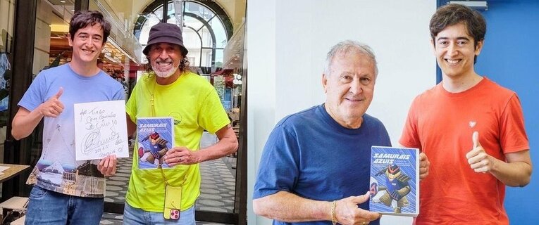 チアゴ記者はラモス、ジーコにも著書を手渡すことができたそうだ　※本人提供