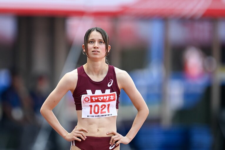 日本選手権の予選で自己記録を一気に1秒以上更新。本人も驚きの表情だった　©Asami Enomoto