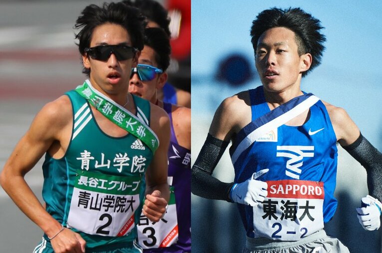 青学大主将の神林勇太（左）と、東海大エース・名取燎太（右） ／ photograph by JMPA／Yuki Suenaga