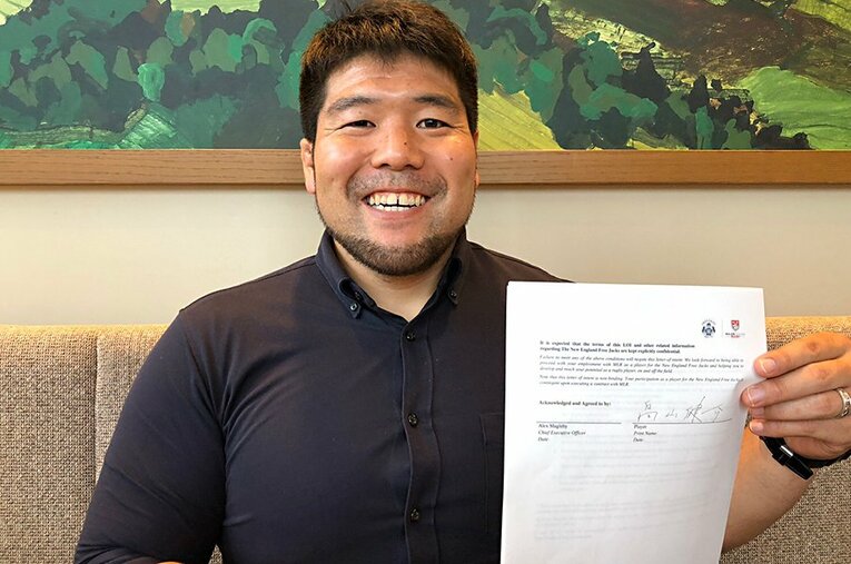 ニューイングランド・フリージャックスと2年契約を結んだ畠山健介。どんなときも全力でぶつかり続けた男の挑戦を応援したい。 ／ photograph by Kensuke Hatakeyama