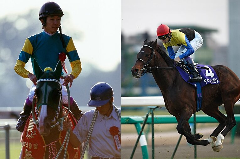 大逃げを打って直線で突き放すサイレンススズカ（左）と後方から豪快にまくって差すディープインパクト。勝負の行方、武の見解はいかに？ ／ photograph by Keiji Ishikawa(L＆in the article),Takuya Sugiyama(R)