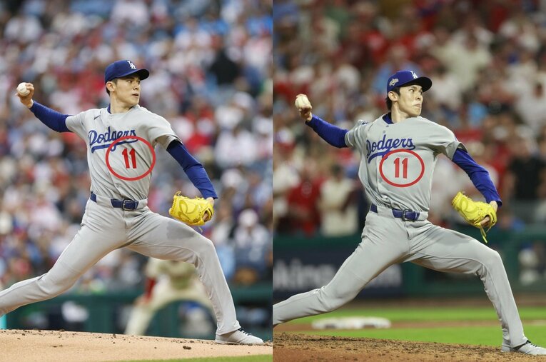 佐々木朗希のシーズンのアップダウンを、投球フォームという面から第一人者に解説してもらった。左が4月、右が10月のフォームだが…… ／ photograph by Yukihito Taguchi