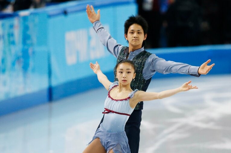 ソチ五輪、フィギュアスケート団体戦でフリー演技を行う高橋成美・木原龍一ペア　©JMPA