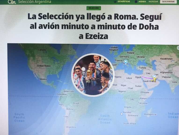 アルゼンチン代表一行が19日午後3時（カタール時間）にドーハを飛び立つと、『オレ』は飛行機の位置を追跡