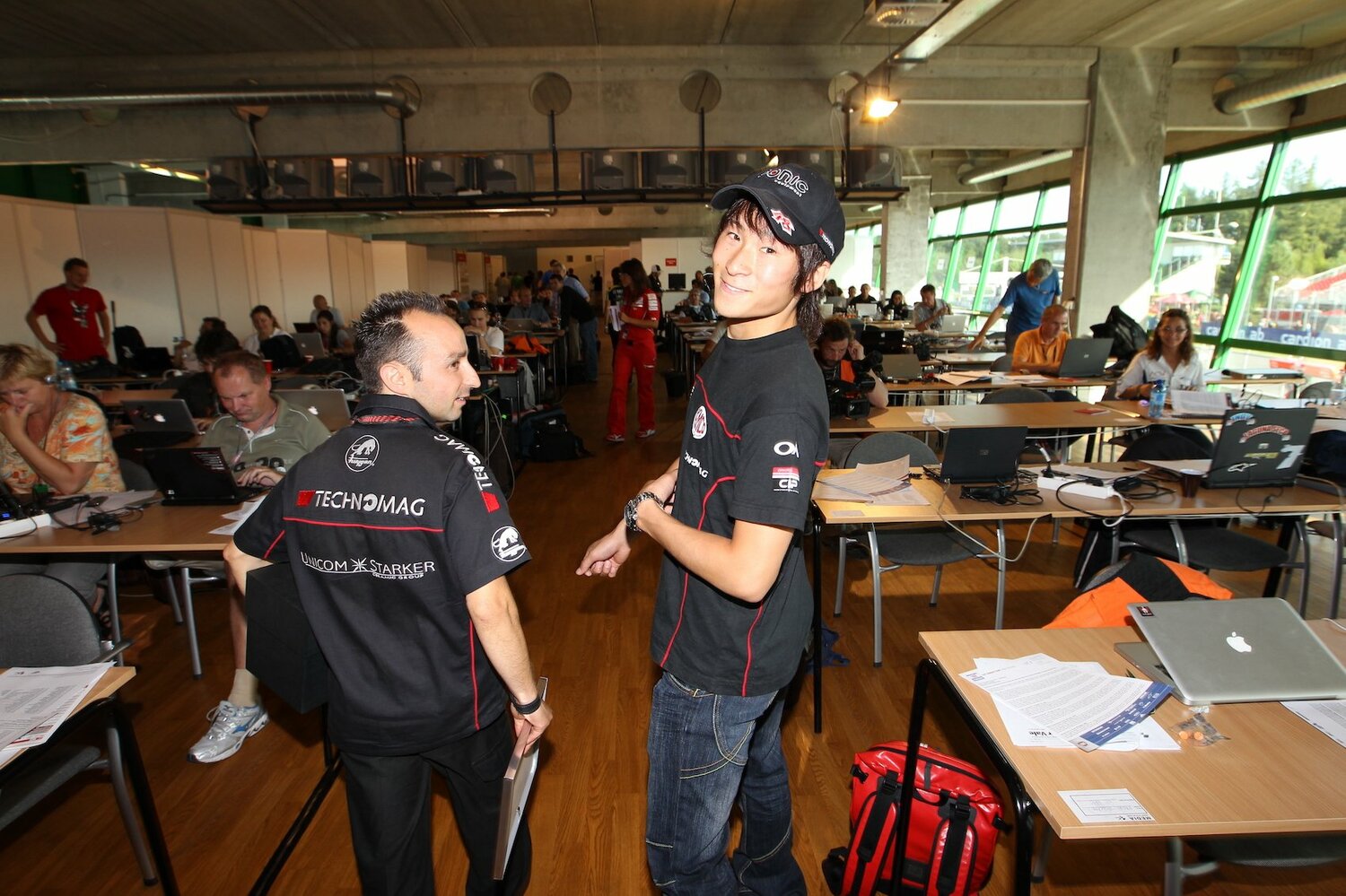 プレスルームにも頻繁に顔を出した祥也。明るく人懐こいキャラクターで、誰にも愛されたライダーだった