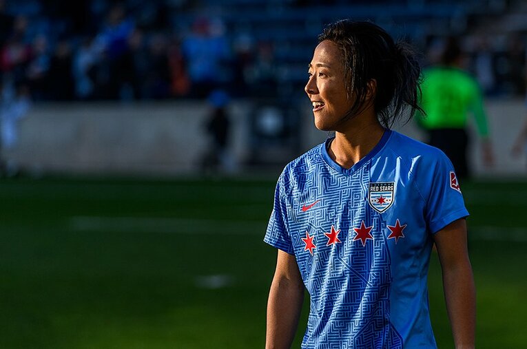 アメリカ生活や日々のトレーニングなどでたくましさを増した永里優季。男子チーム加入も自然なことだった ／ photograph by Getty Images