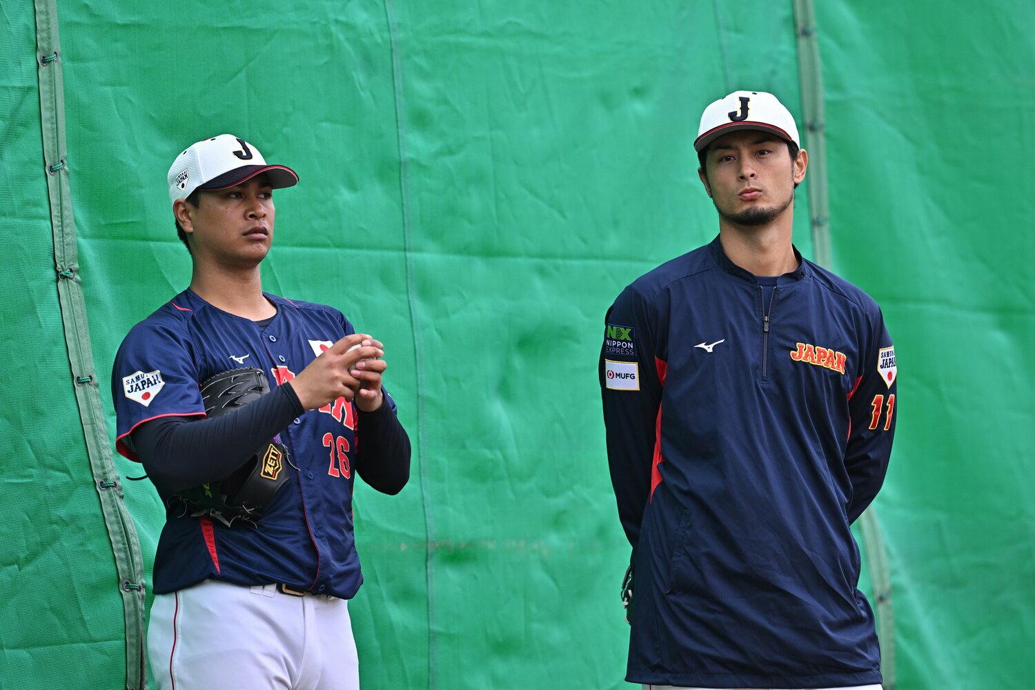 前回大会前の宮崎合宿で練習をともにする宇田川とダルビッシュ　©Hideki Sugiyama