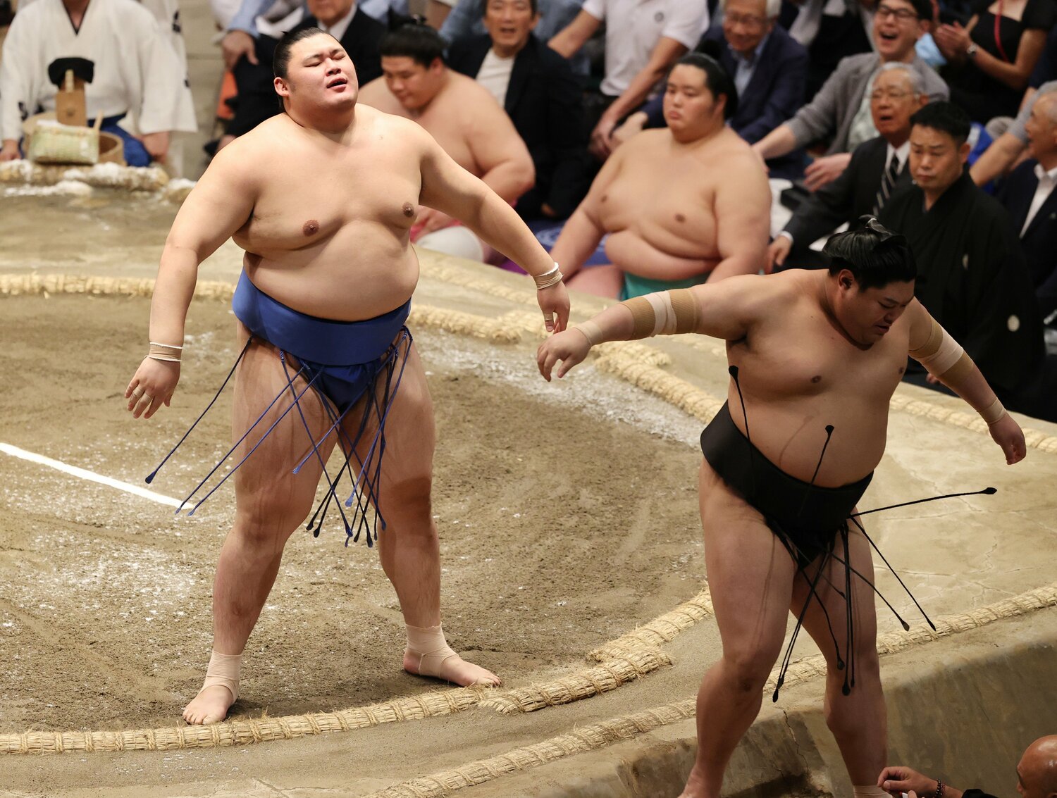 5月場所千秋楽、阿炎を押し出しで破った大の里（23歳）。初優勝を決めてこの表情　©JIJI PRESS