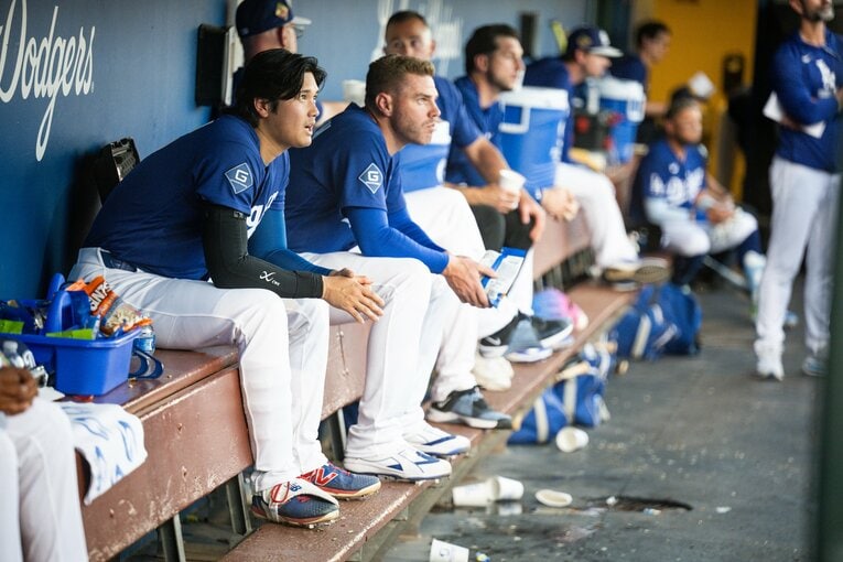 【Number現地撮影：大谷翔平の愛される日々】ドジャース再合流後の試合での大谷（写真は右に続きます）　©Nanae Suzuki