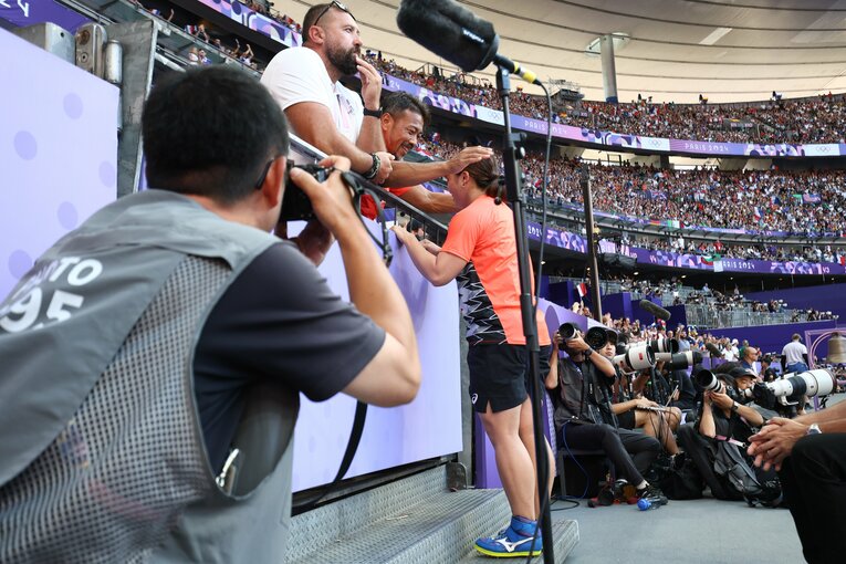 決勝開始直前、やや不安げな北口榛花　©Ryosuke Menju/JMPA